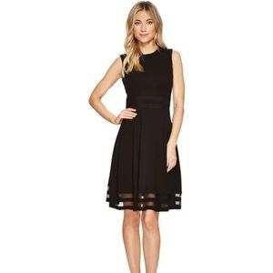 NWT Calvin Klein Black Sleeveless Cocktail Dress Mesh Stripes